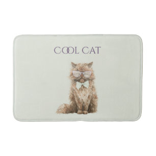 Mint Purple Brown Cool Cat Glasses   Bath Mat