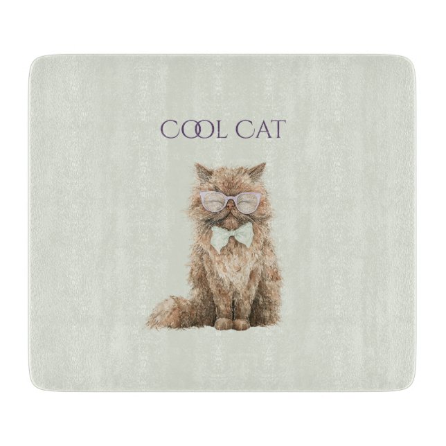 Mint Purple Brown Cool Cat Glasses   Cutting Board (Front)