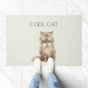 Mint Purple Brown Cool Cat Glasses Doormat