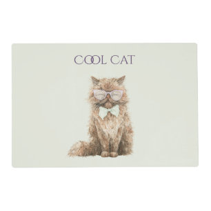 Mint Purple Brown Cool Cat Glasses   Placemat