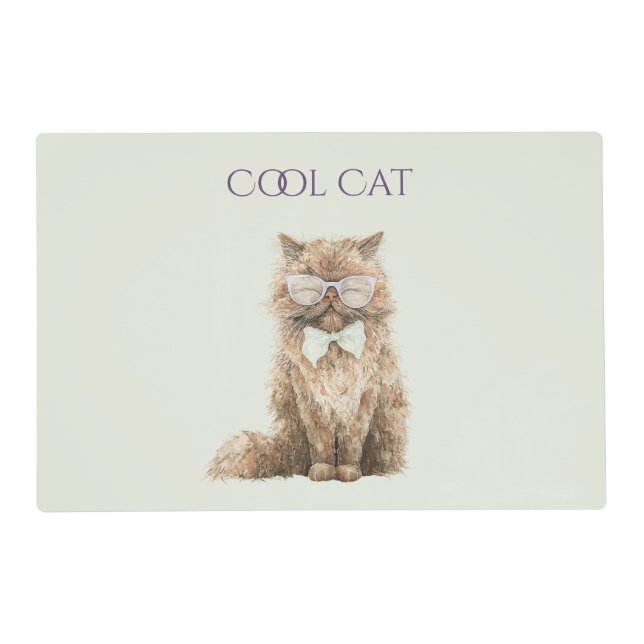 Mint Purple Brown Cool Cat Glasses   Placemat (Front)
