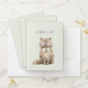 Mint Purple Brown Cool Cat Glasses Pocket Folder