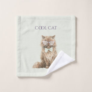 Mint Purple Brown Cool Cat Glasses Wash Cloth