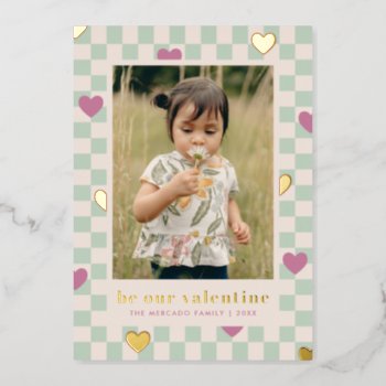 Mint Purple Checkerboard Hearts Valentine Card by AmberBarkley at Zazzle
