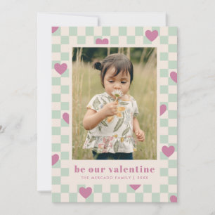 Mint Purple Checkerboard Hearts Valentine Card