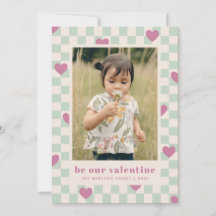 Mint Purple Checkerboard Hearts Valentine Card