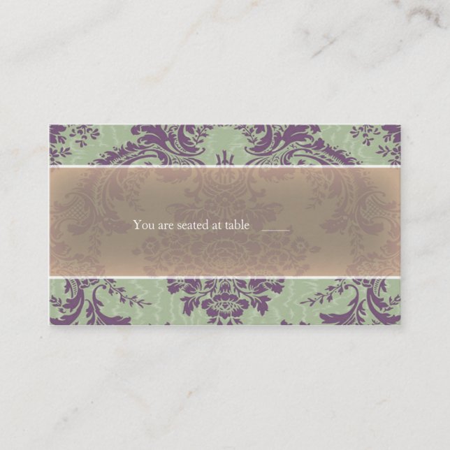 Mint Purple elegant damask place card (Front)