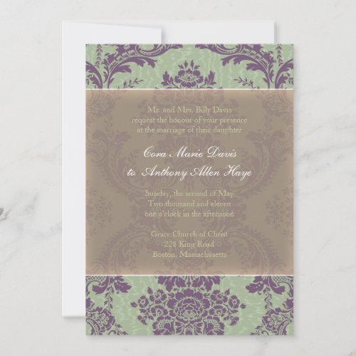 Mint Purple Elegant Damask Wedding Invitation