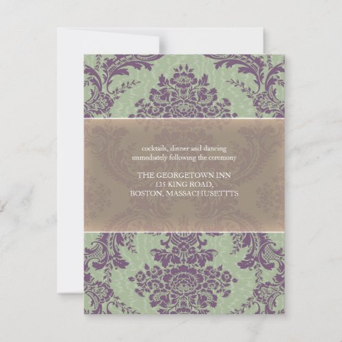 Mint Purple Elegant Damask Wedding Reception Personalized Announcement