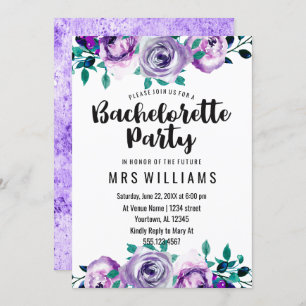 Mint & Purple Floral Bachelorette Party Invitation