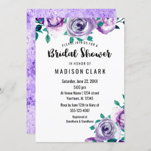 Mint & Purple Floral Rose Bridal Shower Invitation