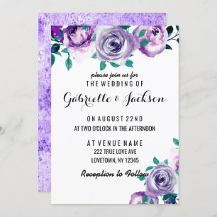 Mint & Purple Floral Rose Wedding Invitations