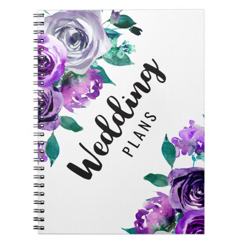Mint  Purple Floral Watercolor Wedding Planner Notebook