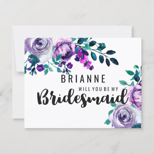 Mint  Purple Floral Will You Be My Bridesmaid Invitation