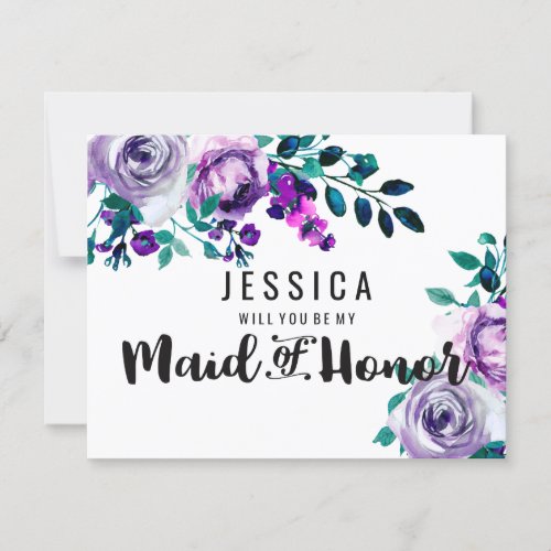 Mint  Purple Floral Will You Be My Maid of Honor Invitation