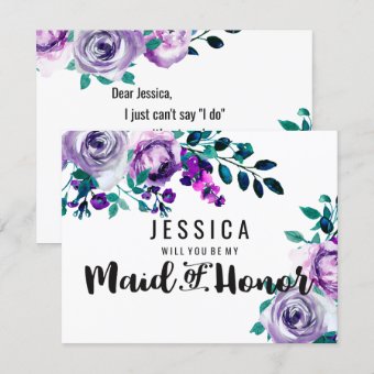 Mint &amp; Purple Floral Will You Be My Maid of Honor Invitation | Zazzle