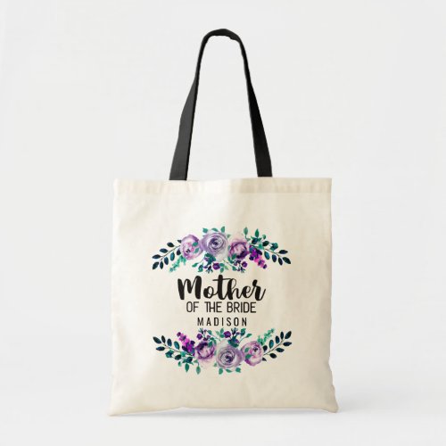 Mint  Purple Floral Wreath Mother of the Bride Tote Bag