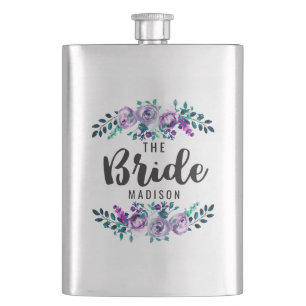 Mint & Purple Floral Wreath Wedding Bride Flask