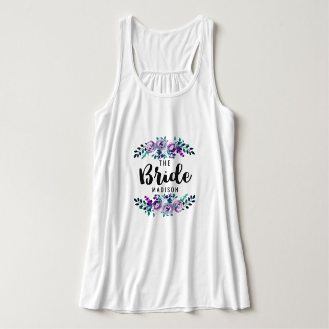Mint & Purple Floral Wreath Wedding Bride Tank Top (Design Front)