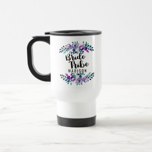 Mint  Purple Floral Wreath Wedding Bride Tribe Travel Mug