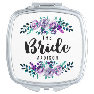 Mint & Purple Floral Wreath Wedding Bride Vanity Mirror