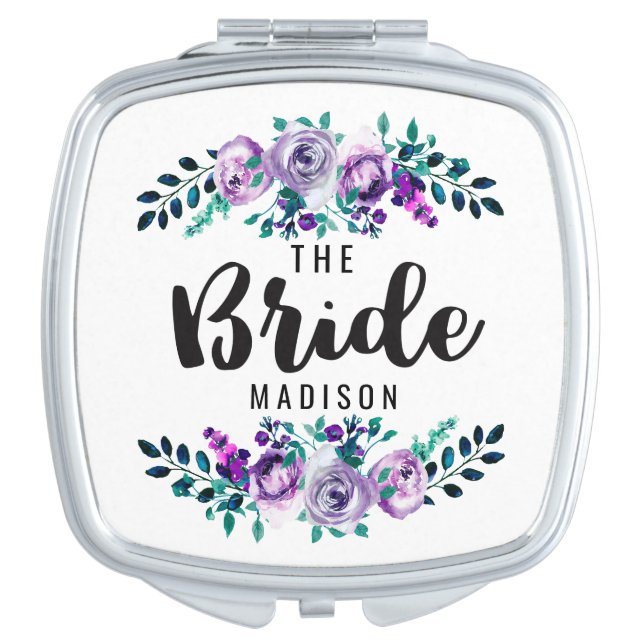 Mint & Purple Floral Wreath Wedding Bride Vanity Mirror (Front)