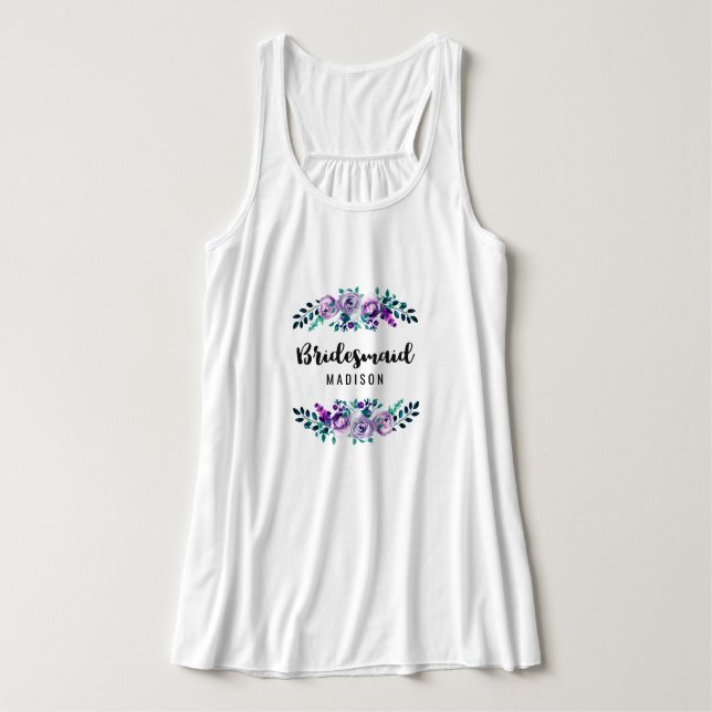 Mint & Purple Floral Wreath Wedding Bridesmaid Tank Top (Design Front)