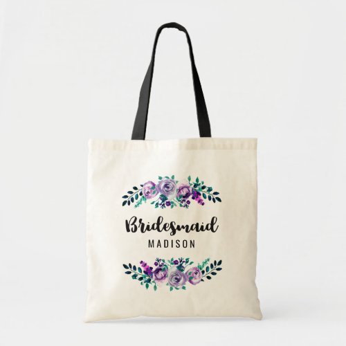 Mint  Purple Floral Wreath Wedding Bridesmaid Tote Bag