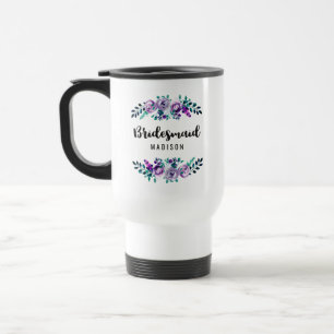 Mint & Purple Floral Wreath Wedding Bridesmaid Travel Mug