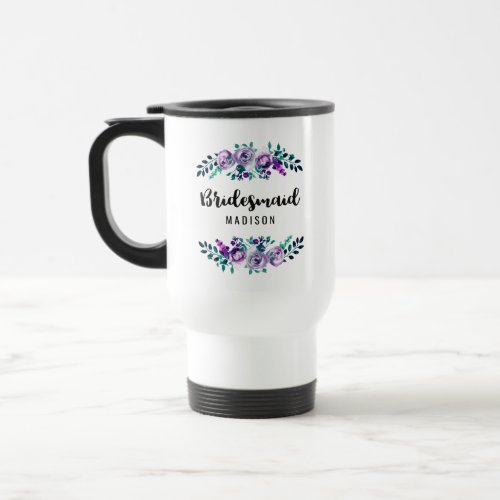 Mint  Purple Floral Wreath Wedding Bridesmaid Travel Mug