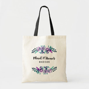 Mint & Purple Floral Wreath Wedding Maid of Honor Tote Bag