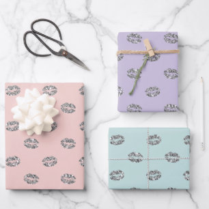 Mint Purple Pink Silver Sparkle Lips Birthday Wrapping Paper Sheets