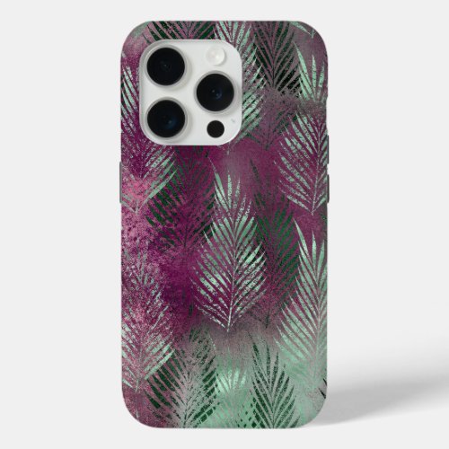Mint Purple Tropical Leaves Abstract iPhone 15 Pro Case