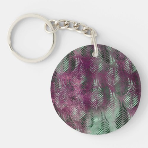 Mint Purple Tropical Leaves Abstract Keychain