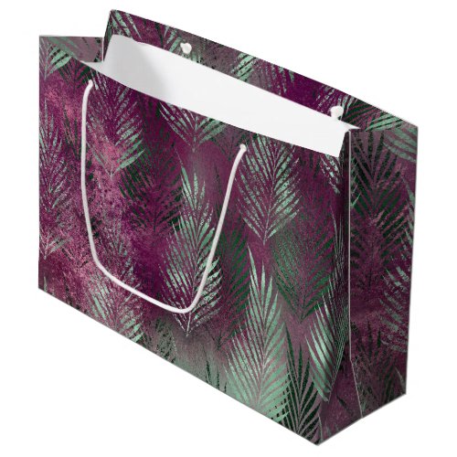 Mint Purple Tropical Leaves Abstract Large Gift Bag