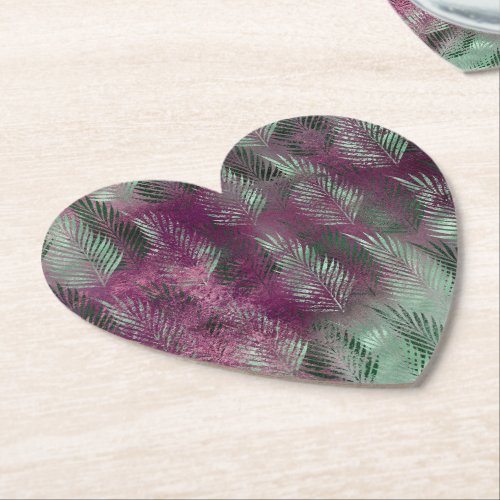 Mint Purple Tropical Leaves Abstract Paper Coaster