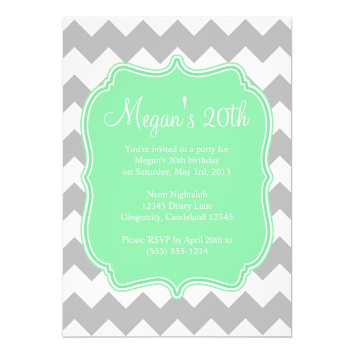 Mint Quatrefoil Chevron Birthday Invitation