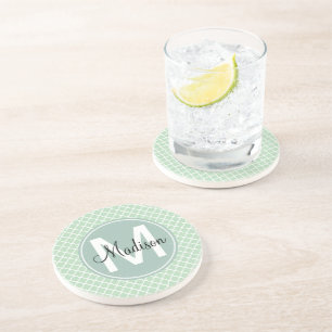 Mint Quatrefoil Drink Coaster