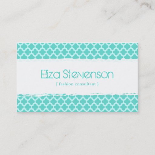 Customizable Mint Quatrefoil Fashion Consultant Business Card
