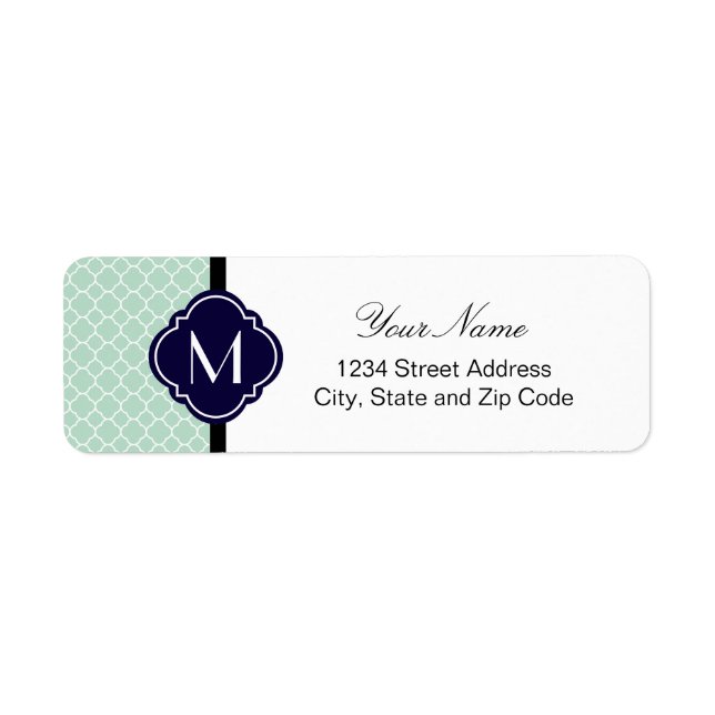 Mint Quatrefoil Pattern with Monogram Label (Front)