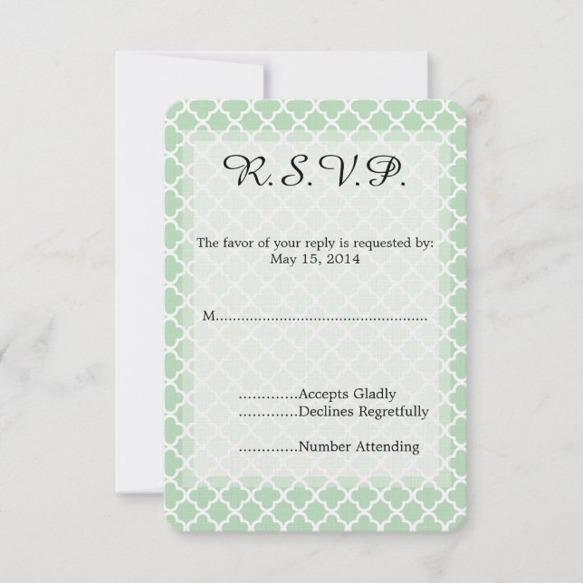 Mint Quatrefoil Wedding RSVP (Front)