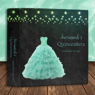 Mint Quinceanera Dress String Light Photo Album 3 Ring Binder