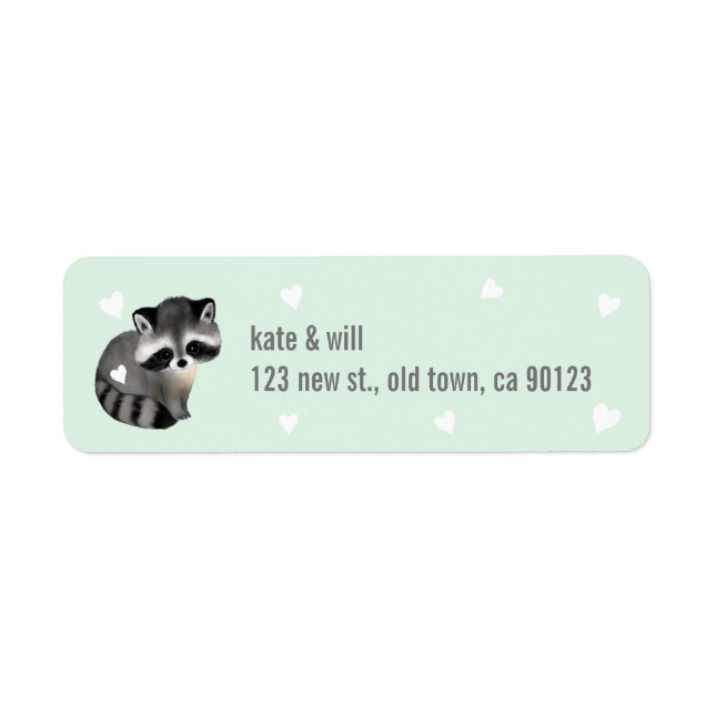 Mint Raccoon Heart Return Address Labels (Front)