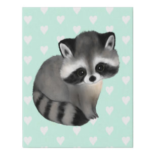Mint Raccoon Nursery Decor Wrapped Canvas Print