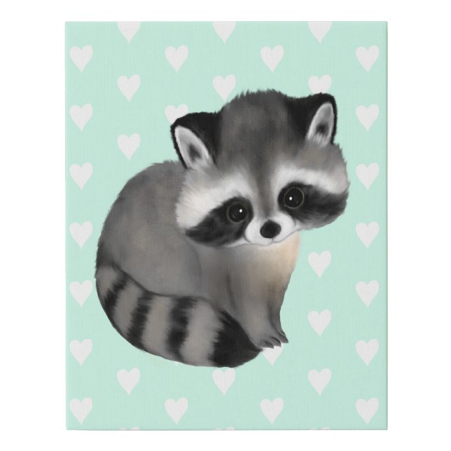 Mint Raccoon Nursery Decor Wrapped Canvas Print (Front)
