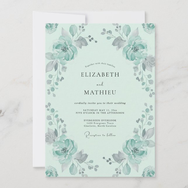 Mint Ranunculus Eucalyptus Wedding Invitation (Front)