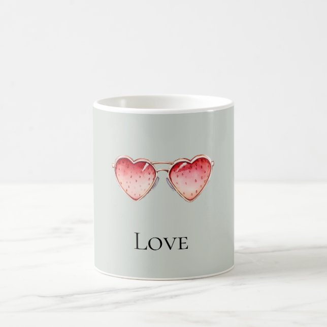 Mint Red Strawberry Heart Glasses Coffee Mug (Center)