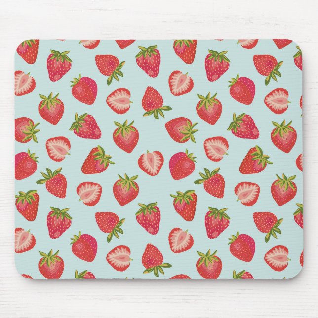 Mint & Red Summer Strawberry Pattern Mouse Pad (Front)
