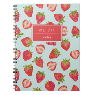 Mint & Red Summer Strawberry Pattern Notebook
