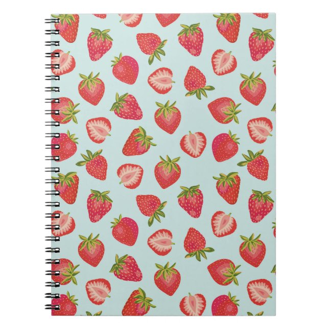 Mint & Red Summer Strawberry Pattern Notebook (Front)